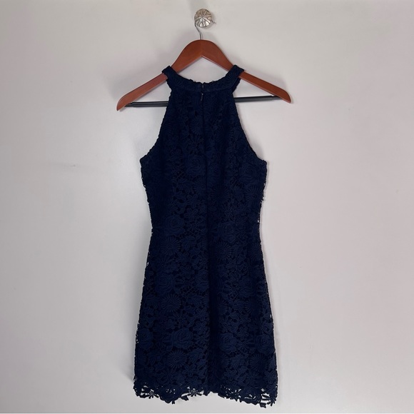 LULU’S LOVE POEM NAVY BLUE LACE MINI DRESS Small - Picture 15 of 16